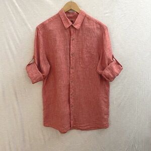 Ocean & Coast Men's Red Linen Long Sleeve Button Down Shirt Size Medium‎